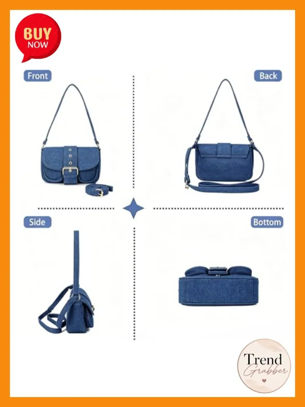 Denim Crossbody Bag with Vintage Saddle Silhouette